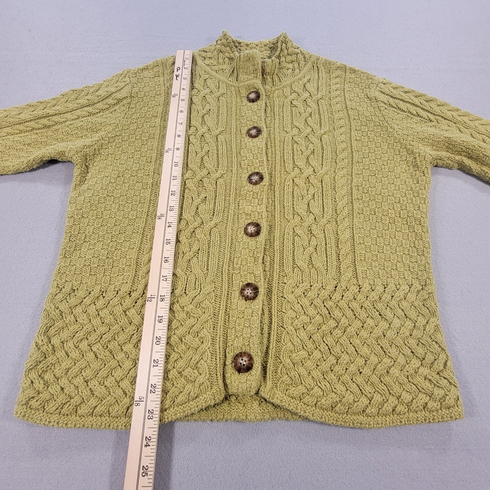 Vintage Talbots Cable Knit Cardigan Sweater Mock Neck Cotton Green Women's Large - Picture 8 of 10